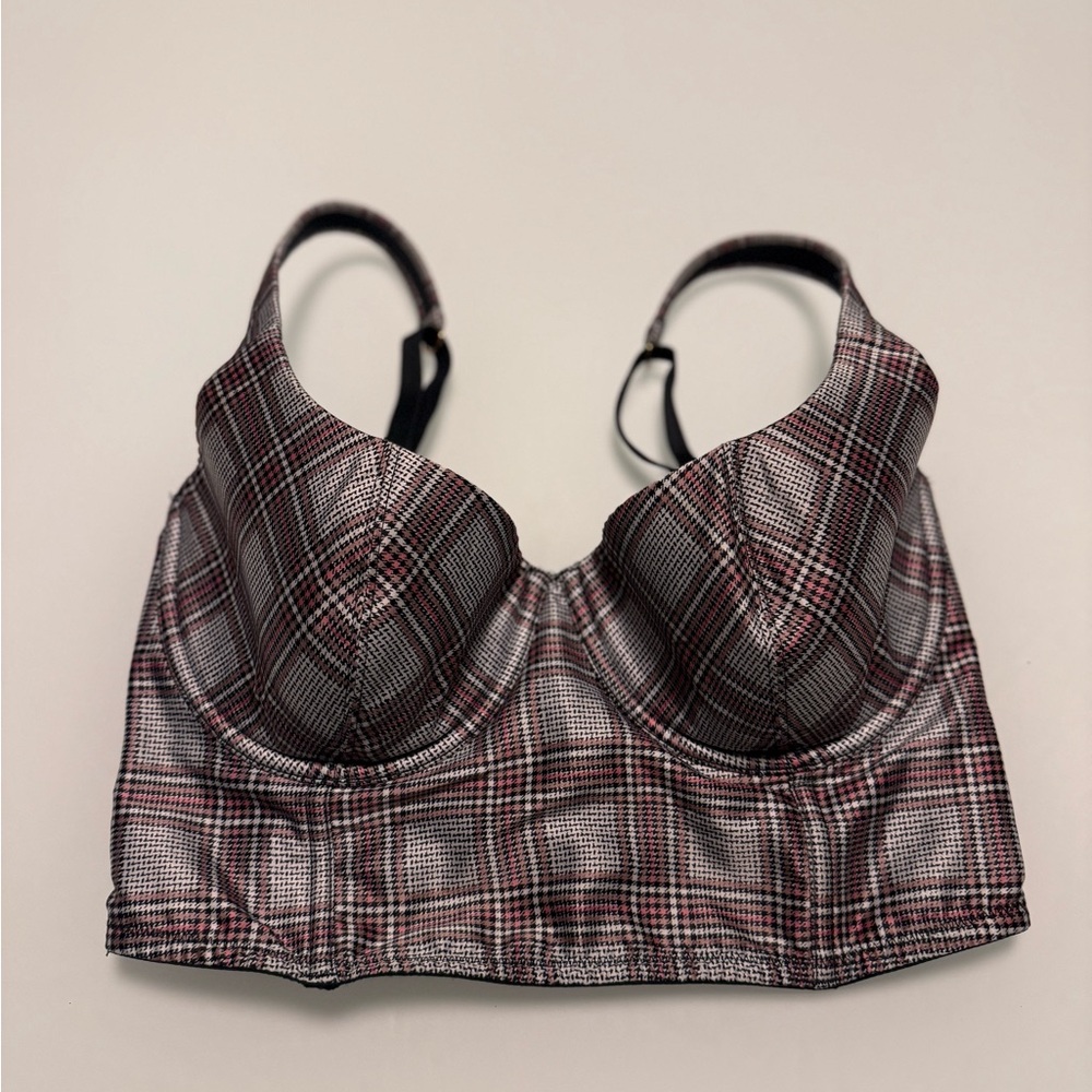 Victoria's Secret Plaid Long Line Bra Top - Black, White, Red Size 34D - Picture 5 of 10